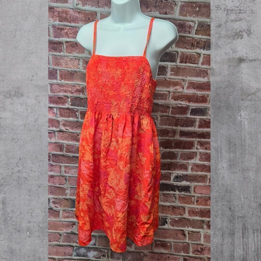 Universal Thread Red‎ Orange Floral Sundress Medium Smocked Mini Dress